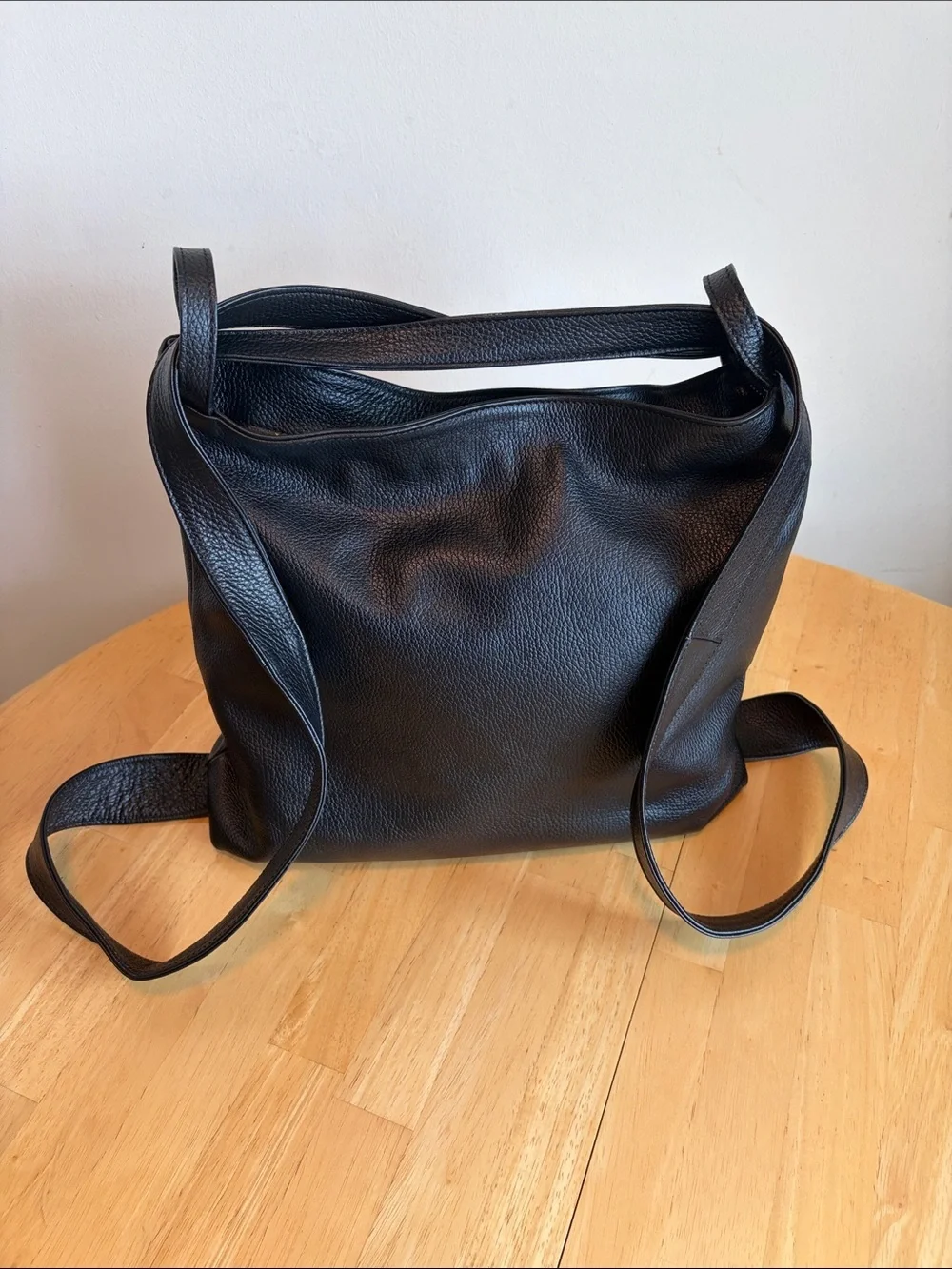 Made in Italy Black Pebbled LeatherConvertible Backpack /Shoulder Bag